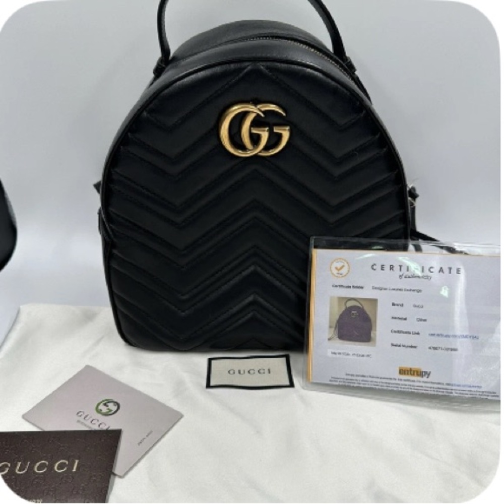 Gucci GG Quilted Leather Black Marmont Backpack Matelasse EUC